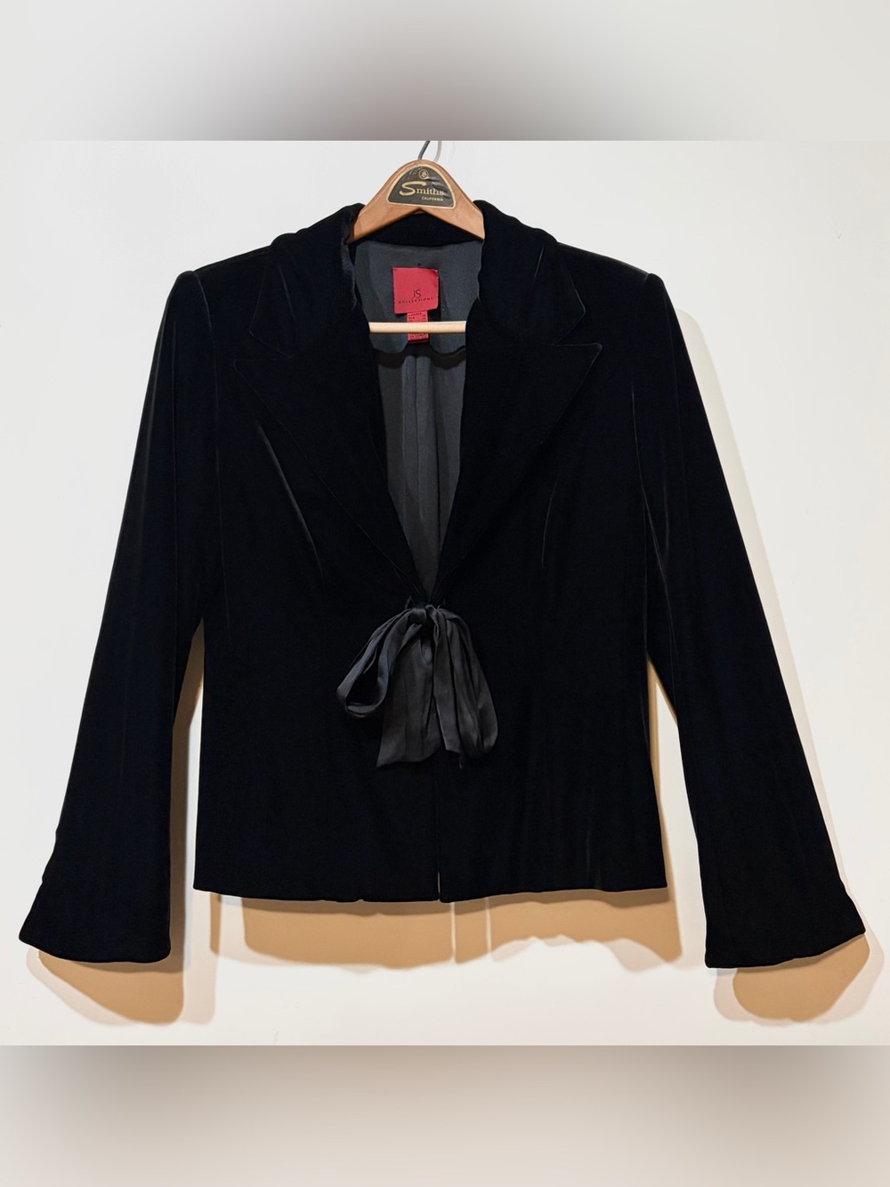 Vintage- JS Collections- Y2K Black Velvet Silk Tie-Front Blazer- Bell Sleeves